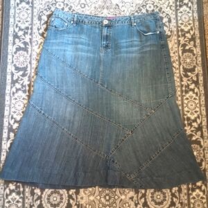 Westport Y2K Patchwork Denim Skirt Size 22 Flare Knee Length Cowgirl Western